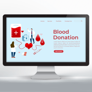 教育网页海报模板_爱心献血卡通风格网页设计