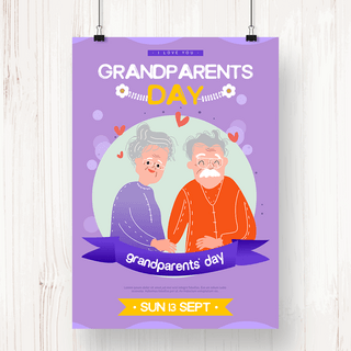 手绘紫色海报海报模板_手绘紫色祖父母日节日海报