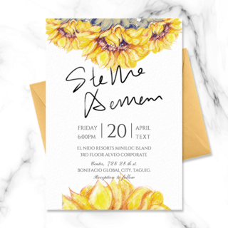 时尚手绘花朵海报模板_时尚精美手绘风格向日葵花朵元素结婚邀请函