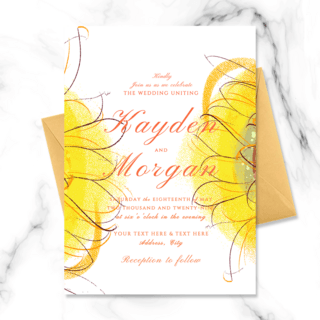 个性花朵海报模板_潮流时尚个性手绘风格向日葵花朵元素结婚邀请函