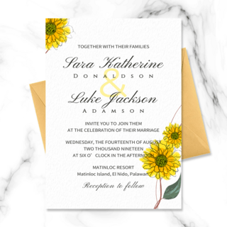 高端创意手绘风格向日葵花朵元素结婚邀请函