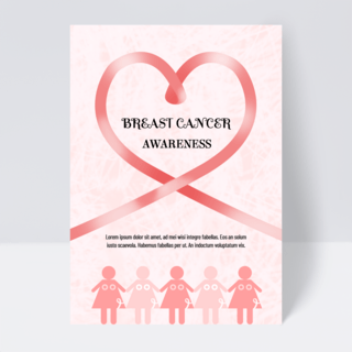 粉色彩带背景海报模板_手拉手乳腺癌预防传单上粉红色背景乳腺癌宣传月
