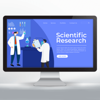 研究生物海报模板_蓝色手绘风格科学研究宣传网页设计
