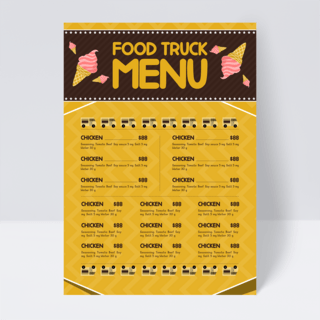 可爱卡通黄色海报模板_可爱卡通黄色高热量食物快餐餐车菜单传单