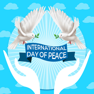 白鸽手绘海报模板_蓝色international day of peace海报