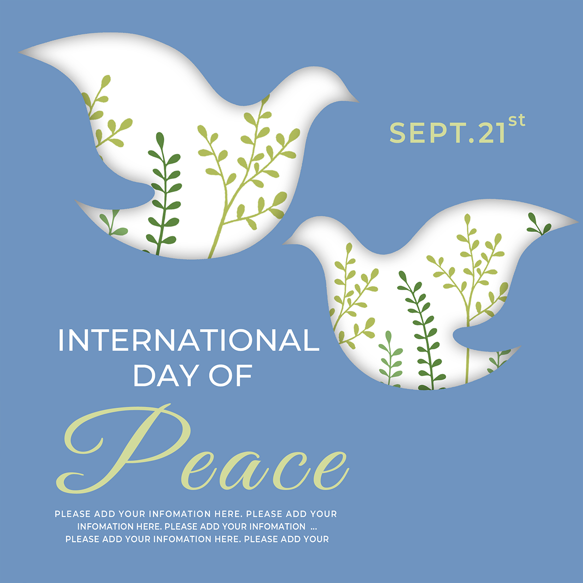 鸽子树枝国际和平日海报图片