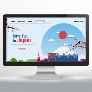 樱花网页设计海报模板_日本旅游宣传蓝色落地页设计