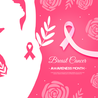 粉色玫瑰花朵海报模板_粉色丝带玫瑰花朵乳腺癌防治月sns