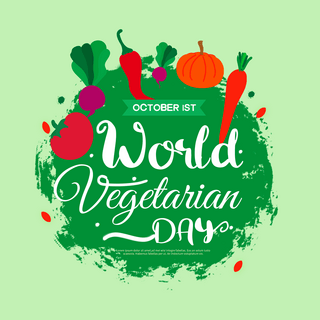 世界素食海报模板_绿色蔬菜水彩世界素食日sns