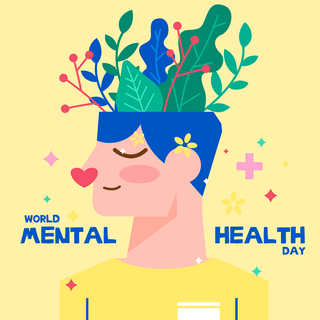 卡通day海报模板_黄色卡通world mental health day sns