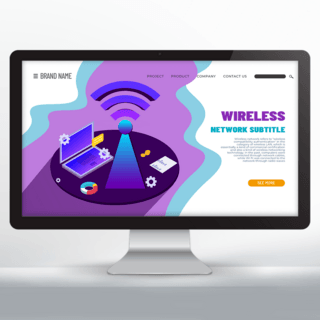 紫色卡通风格wifi网页宣传设计