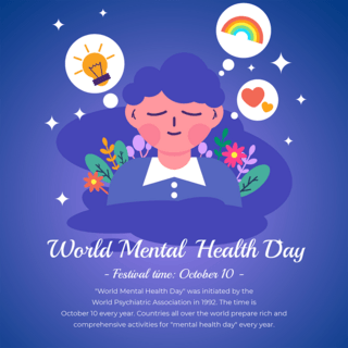 紫色背景world mental health day社交媒体设计