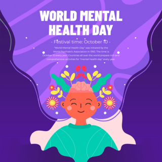 卡通day海报模板_手绘风格world mental health day社交媒体