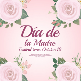 温馨欢乐海报模板_díade la madre温馨的花朵阿根廷母亲节社交媒体模板