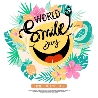 社交元素海报模板_花朵微笑元素world smile day节日社交媒体