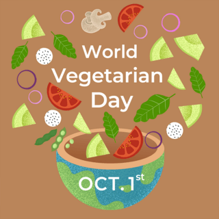 手绘水果沙拉海报模板_手绘地球元素world vegetarian day节日sns