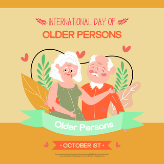 手绘黄色international day of older persons节日社交媒体