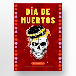 díade muertos红色背景全魂日海报设计