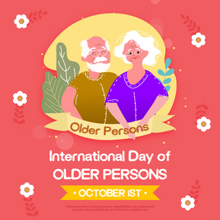 day手绘海报模板_红色手绘老人international day of older persons节日社交媒体