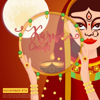 女人印度海报模板_karwa chauth女人红色社交媒体光圈sns