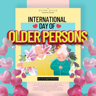 卡通day海报模板_时尚卡通international day of older persons社媒sns