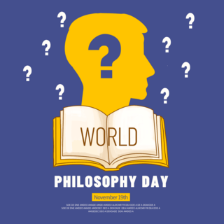 问号蓝色海报模板_蓝色矢量world philosophy day社交媒体模板