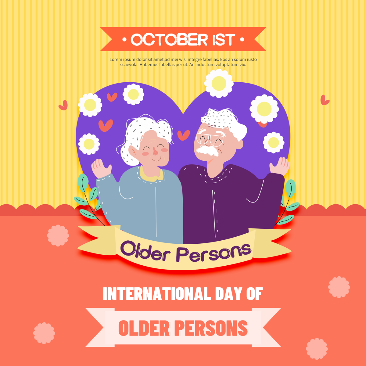 彩色卡通老人international day of older persons节日社交媒体图片