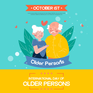 day手绘海报模板_彩色手绘老人international day of older persons节日社交媒体