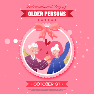 粉红色手绘老人international day of older persons节日社交媒体