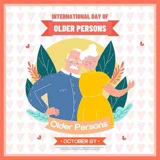彩色手绘老人international day of older persons节日社交媒体