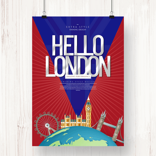 卡通手绘创意伦敦旅游海报