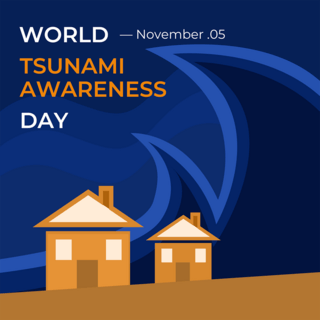 绿丝带海报模板_黄色房子元素world tsunami awareness day海报设计