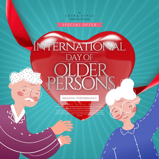 手绘爱心卡通海报模板_时尚卡通international day of older persons 节日社交媒体