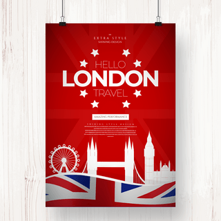 英国伦敦邮票海报模板_卡通剪影伦敦旅游宣传海报