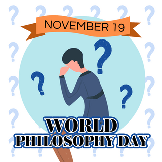 单手托腮思考海报模板_思考world philosophy day 节日社交媒体sns