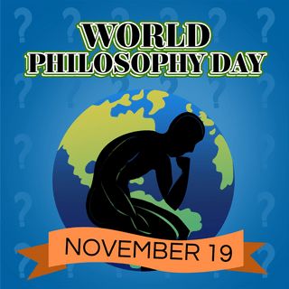 单手托腮思考海报模板_思考哲学world philosophy day 节日社交媒体sns