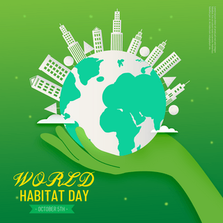 DAY地球海报模板_绿色手捧地球world habitat day社交媒体