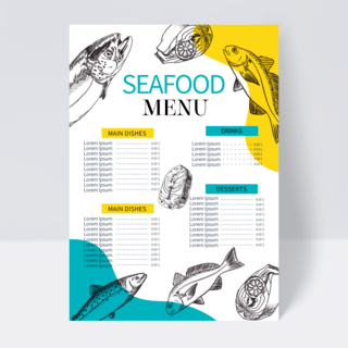 海鲜手绘海报模板_彩色手绘海底世界餐厅菜单