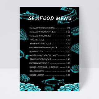 海底鱼类海报模板_黑色海底世界餐厅菜单