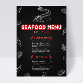 鱼菜单海报模板_灰色灰色复古海底世界餐厅菜单