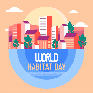 绿色环保风车海报模板_world habitat day 节日社交媒体