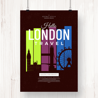 英国伦敦邮票海报模板_个性创意复古伦敦旅游海报
