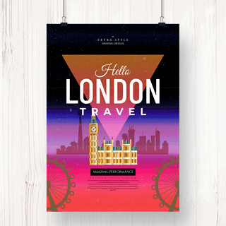 时尚渐变色彩伦敦旅游海报