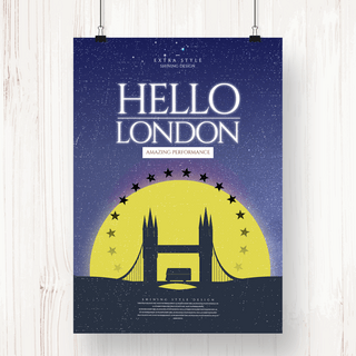 卡通剪影创意伦敦旅游海报