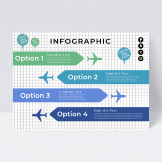 蓝色飞机元素信息图表传单