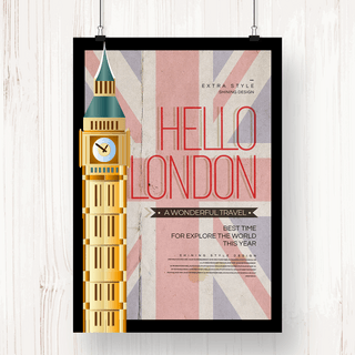 英国伦敦海报模板_复古创意英国伦敦旅游海报
