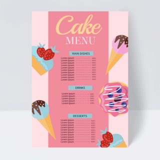 卡通甜品蛋糕海报模板_粉色甜品店菜单设计