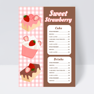 甜品店促销海报模板_格子元素甜品店菜单设计