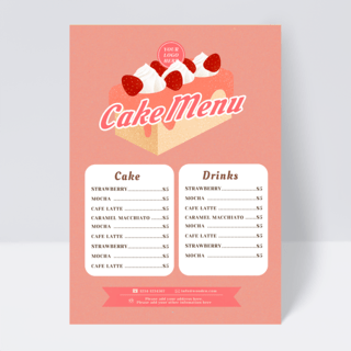 蛋糕甜品手绘海报模板_粉色草莓甜品店菜单设计