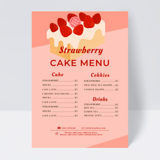 手绘蛋糕甜品店菜单
